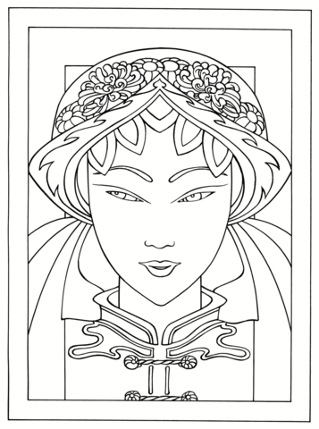 Young Japanese Woman Portrait Coloring Page